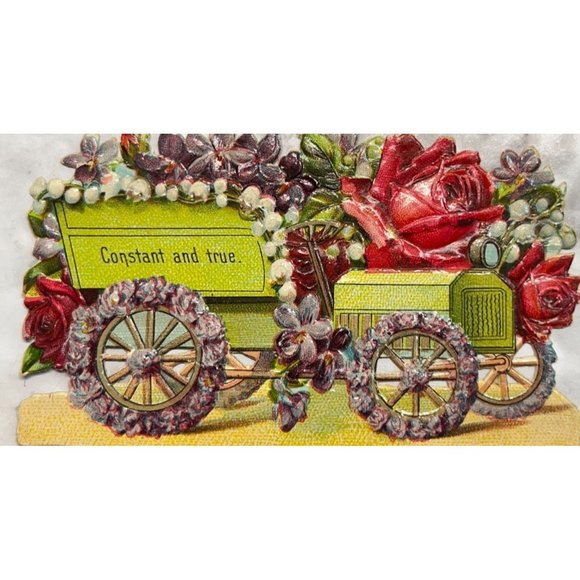 Vintage Greeting Card Constant and True Flower Automobile Art Die Cut Embossed - Picture 5 of 6
